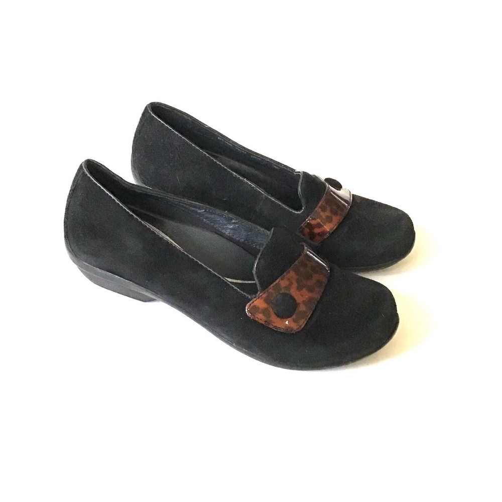 Dansko black suede slip on leopard shoes 37